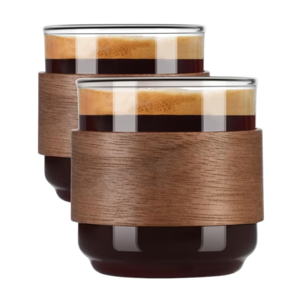 Glaskoppar med trähandtag 150 ml – 2 st. för kaffe och te